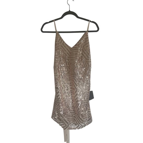 Lulus Women's M Champagne Sequin Asymmetrical Cami  Elegant Party Dress - Picture 5 of 14